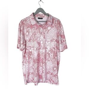 Yatta Golf Mens Large Shaka Life Hawaiian Tropical Hula Red Pink Polo Shirt